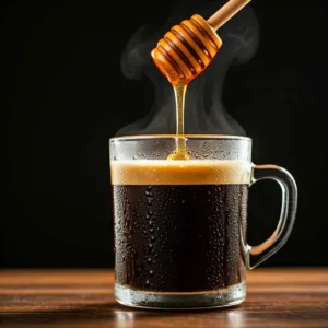 A freshly made honey in coffee