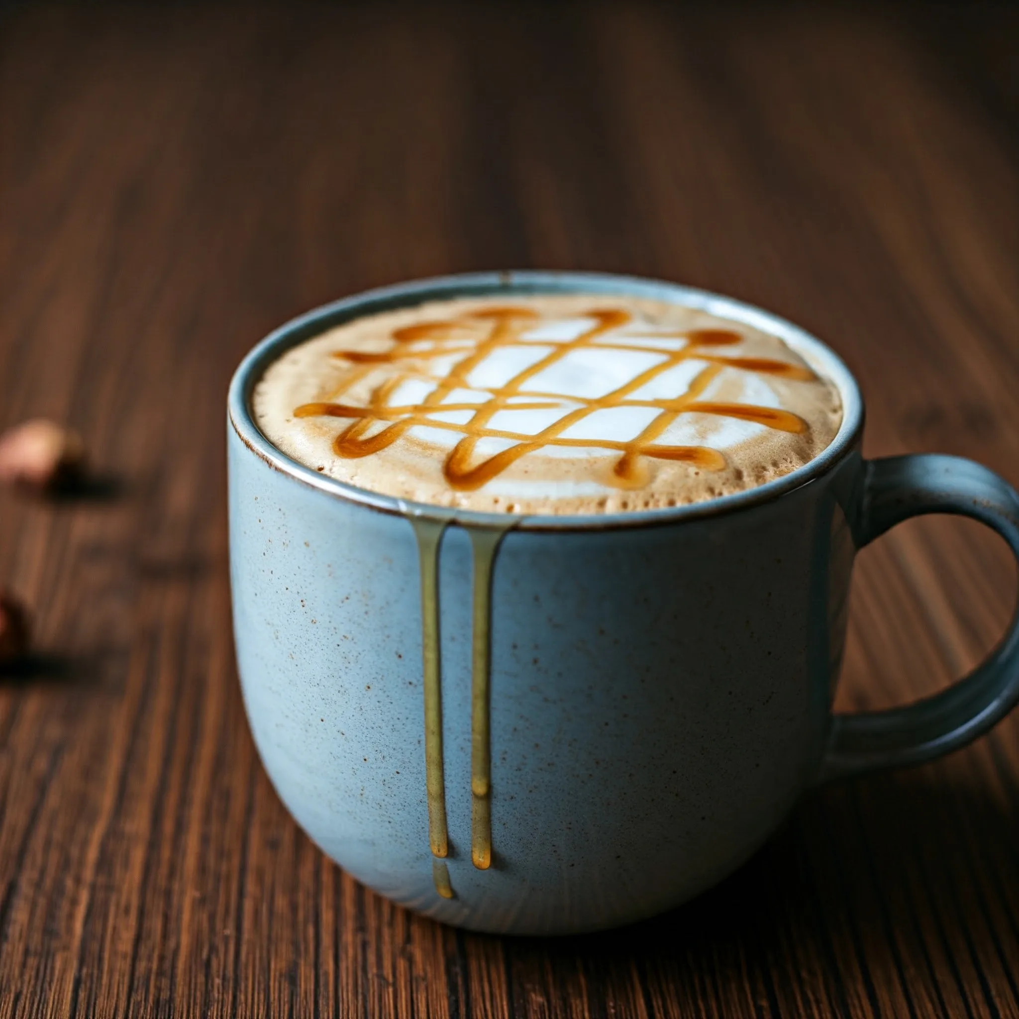 A steaming cup of coffee with a honey latte recipe dipper dripping golden honey into the mug.